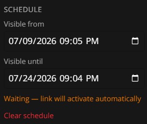 Linxme PRO — Scheduled links